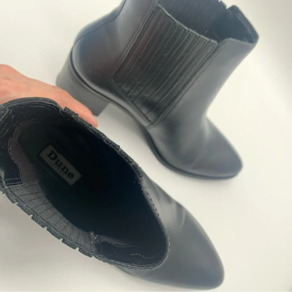 Dune Elegant Black‎ Leather Ankle Boots with Stud Accents Block Heel size 40 UK